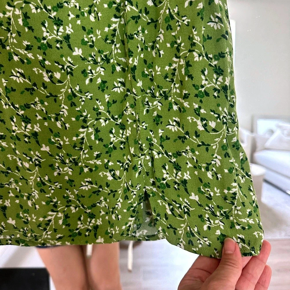 Reformation Noha Mini Dress Green Floral Square Neck Sleeveless Front Slit 2 - Picture 7 of 12